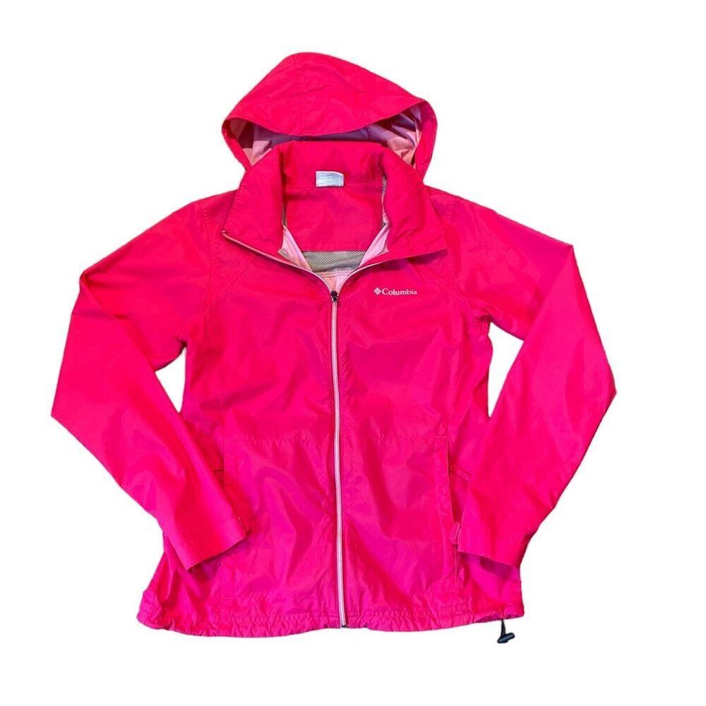 Columbia Jacket Windbreaker Full Zip Stowaway Hood Lightweight Pink Size Small